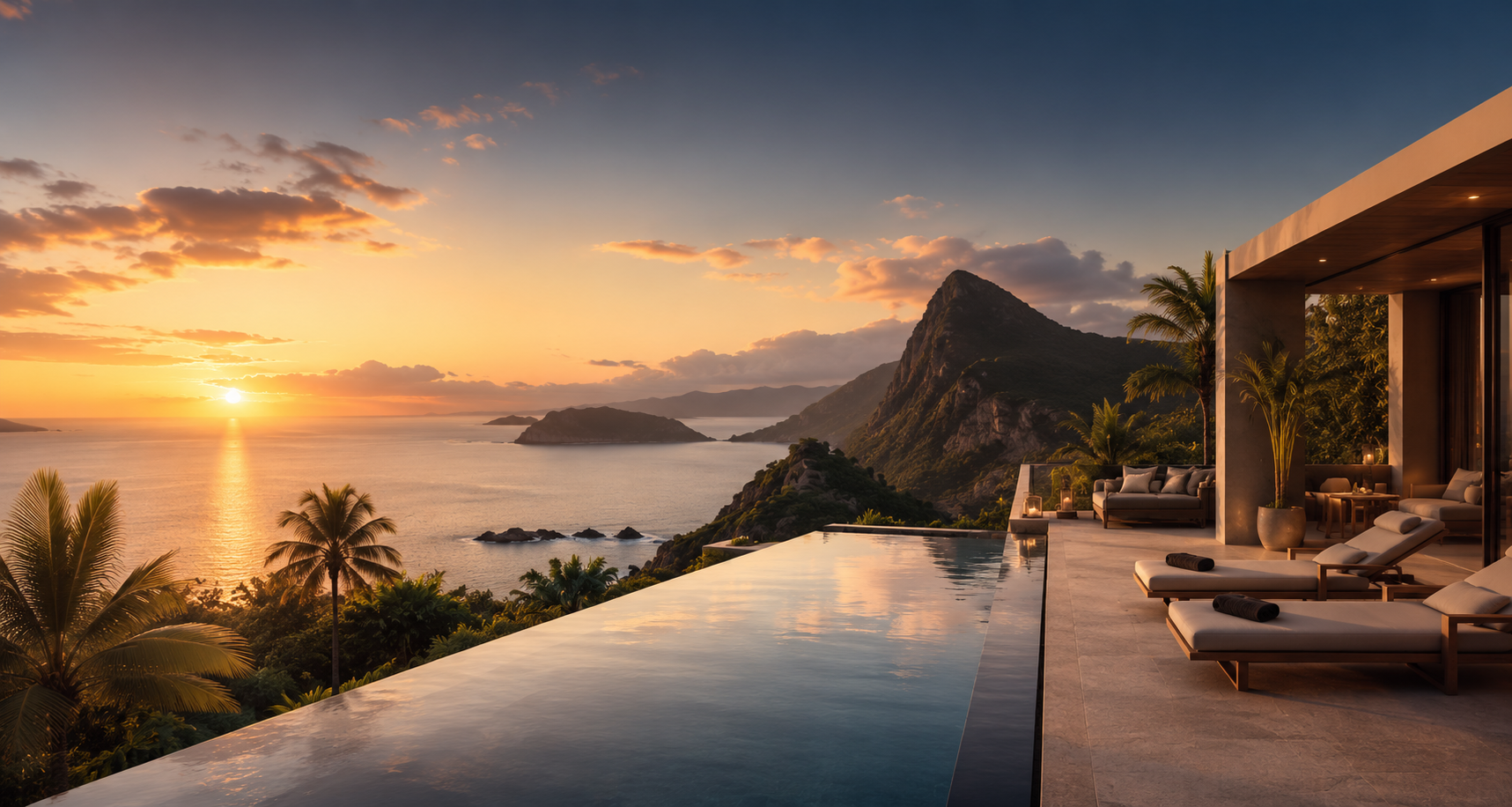 Contemporary cliffside house at twilight